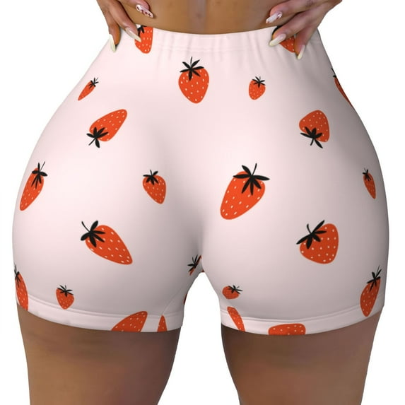 Kdxio Strawberry Print Workout Shorts for Women Seamless Soft Smooth Gym Yoga Scrunch Active Shorts