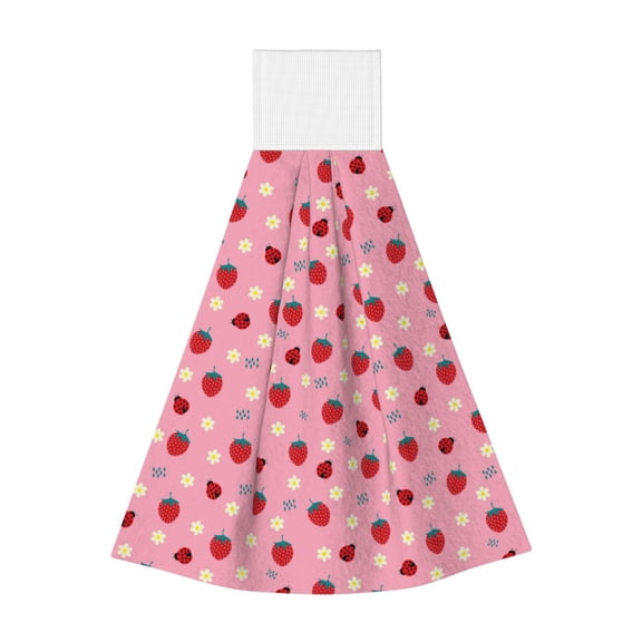 Kdxio Strawberry and Ladybugs Hand Towel with Loop Hanging Towel Absorbent Tie Towels for Kitchen Tea Bar Bathroom Decor