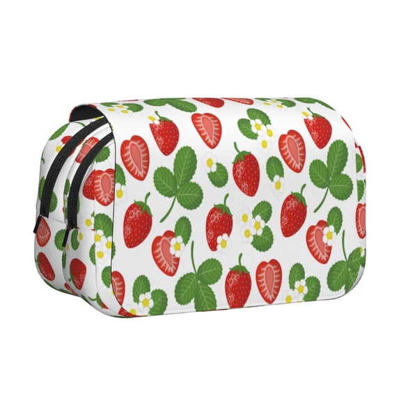 Kdxio Strawberry for Double Compartment Pen Case Oxford Organizer with Zipper Pockets for Students Artists