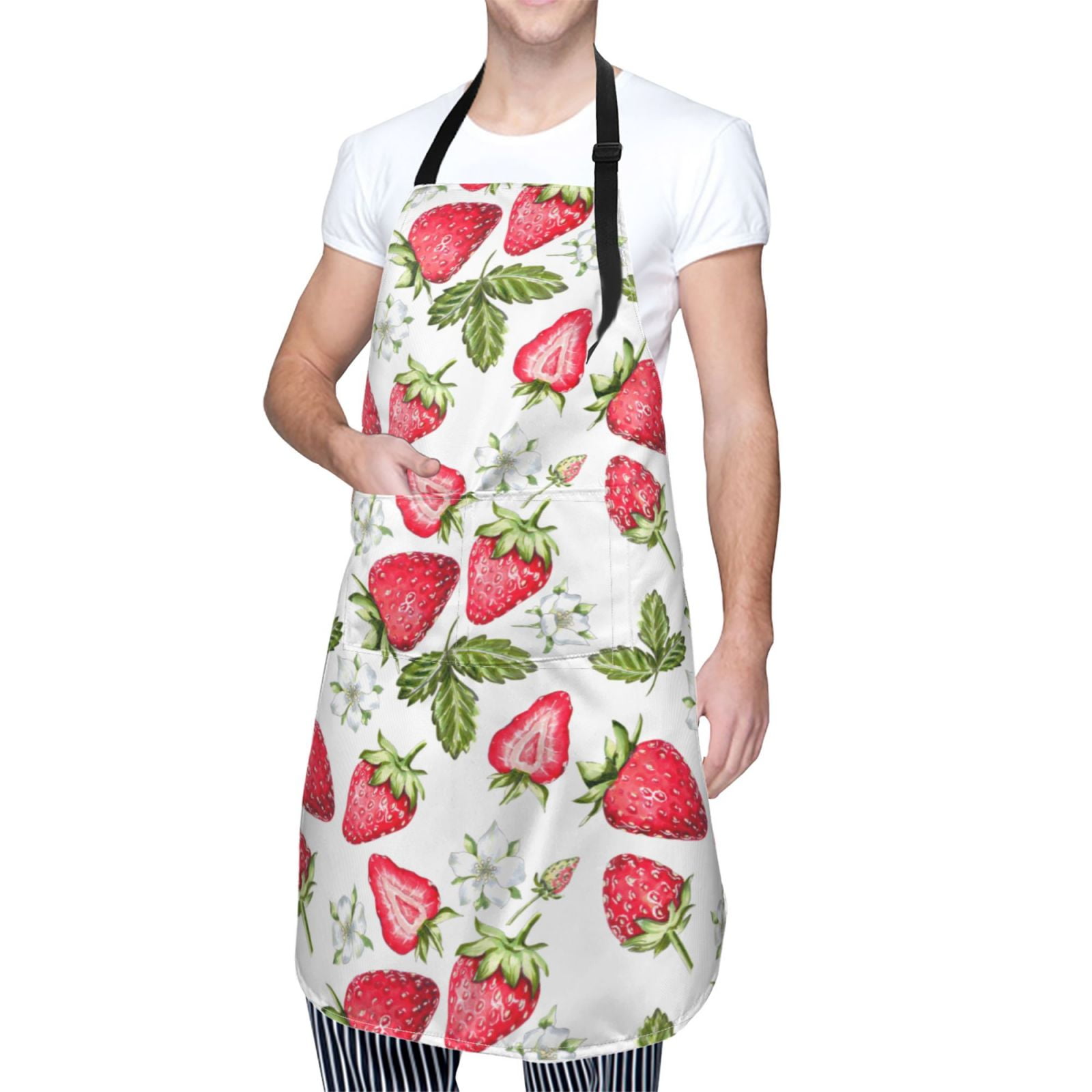 Kdxio Strawberry1 Apron with Pockets Adjustable Kitchen Aprons for Men Women Waterproof Aprons for Cooking,Drawing,Crafting, Baking Household Cleaning