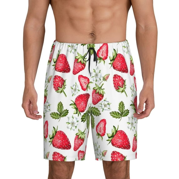 Kdxio Strawberry1 Print Mens Sleep Shorts Bottoms Soft Comfy Pajama Wear Pants with Drawstring Pockets