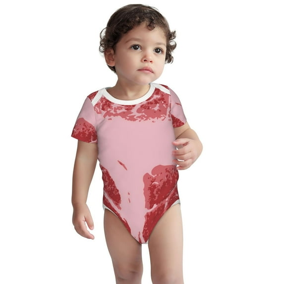Kdxio Striped Meat Pattern Unisex Baby Cotton Short Sleeve Bodysuits-2 Years