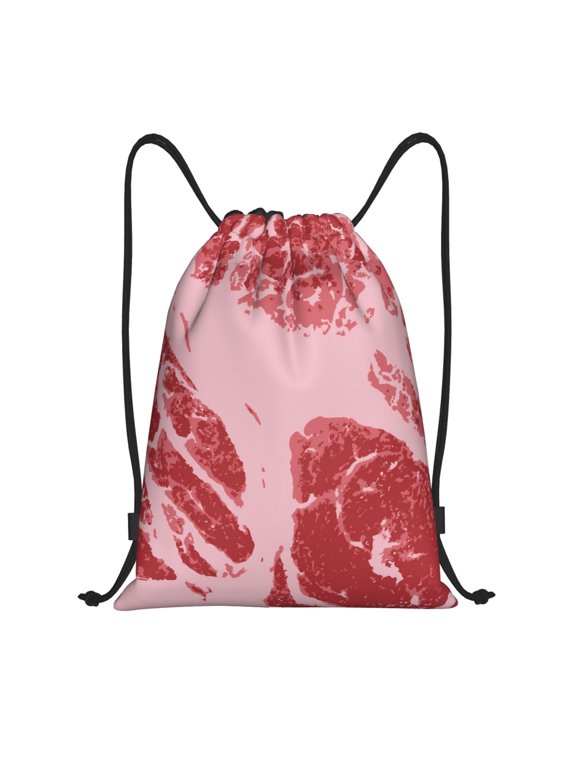 Striped Meat Print Drawstring Backpack Bag,Waterproof Draw String Back Sack, Gym Drawstring Bags Swim Bag For Unisex
