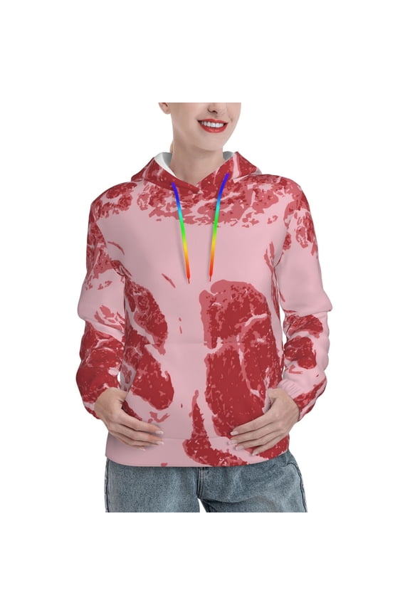 Striped Meat Print Womens Oversized Hoodies Sweatshirts Hooded Pullover Tops Sweaters Casual-XX-Large