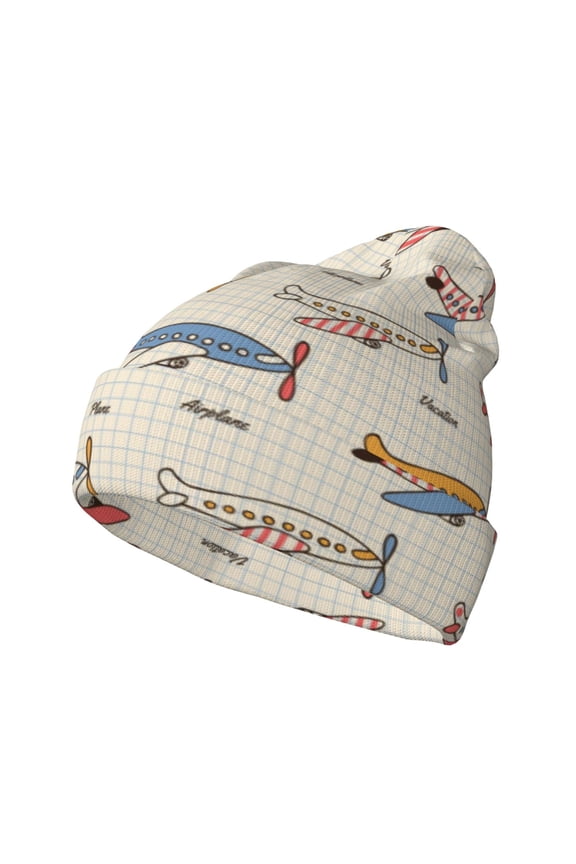 Striped Vintage Planes Winter Beanie for Men Women Beanie Knit Hat Cuffed Cap Beanie Knit Chunky Snow Cap