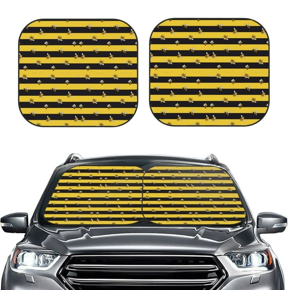 Kdxio Striped With Bees Print 2-Piece Sun Shade Front Windshield - Foldable Car Front Window Sunshades for Most Sedans SUV Truck