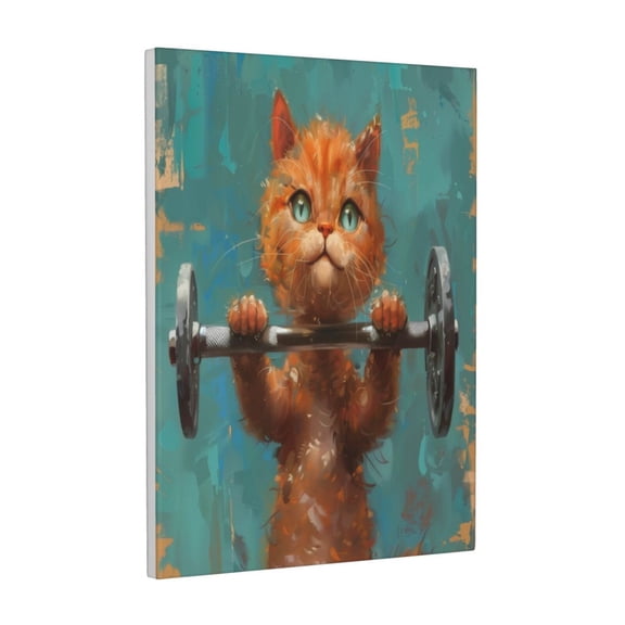 Kdxio Strong Kitten Lifting Weights Pattern Canvas Wall Art 12x16 Inches - Waterproof HD Print Solid Wood Frame for Living Room & Bathroom,Vertical