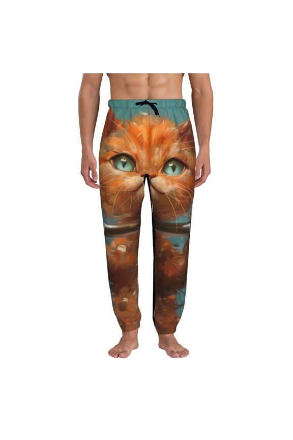 Strong Kitten Lifting Weights Pattern Joggers,Sweatpants for Men with Pockets-3X-Large