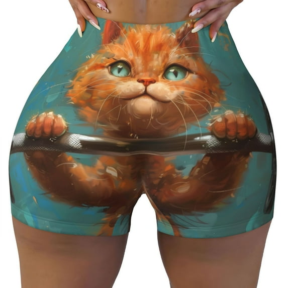 Kdxio Strong Kitten Lifting Weights Print Workout Shorts for Women Seamless Soft Smooth Gym Yoga Scrunch Active Shorts
