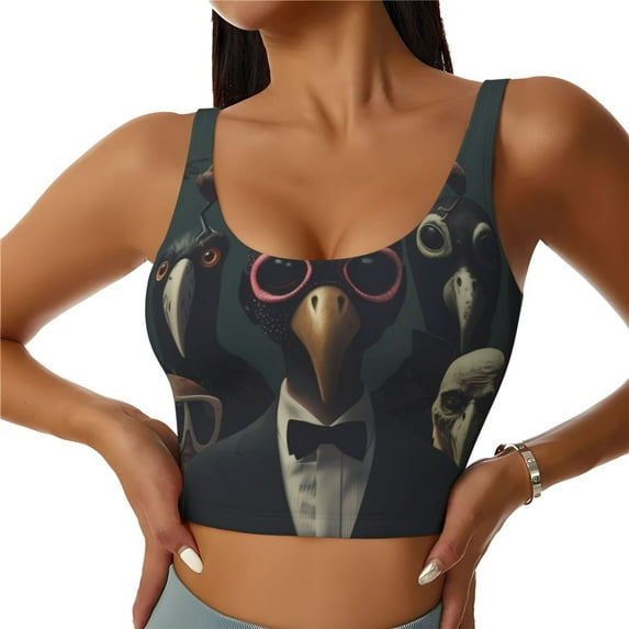 Kdxio Stylish Avian Gathering Print Workout Crop Tank Top for Women Racerback Yoga Tank Tops Athletic Sports Shirts Exercise Undershirts