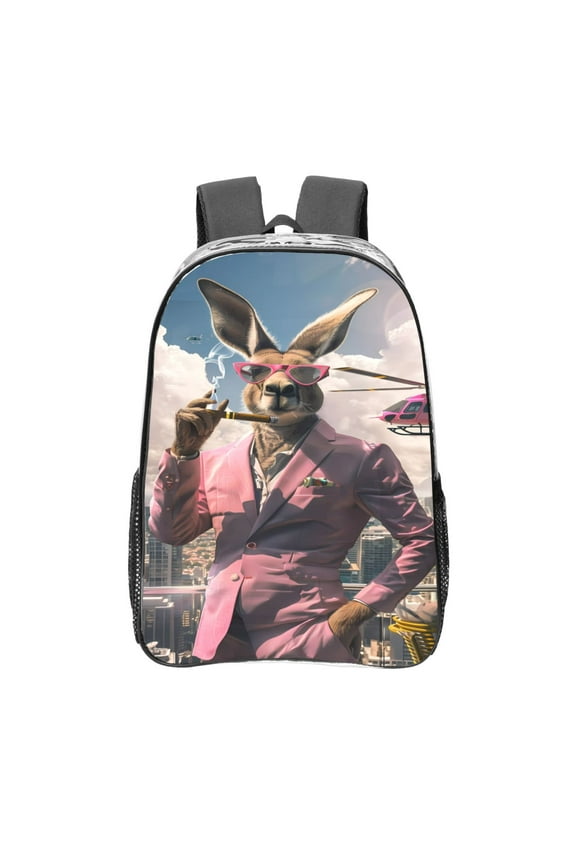 Stylish Kangaroo In Suit Clear Backpack, Transparent Bookbag for School for Women Men, Capacity Clear Bag for College, Travel