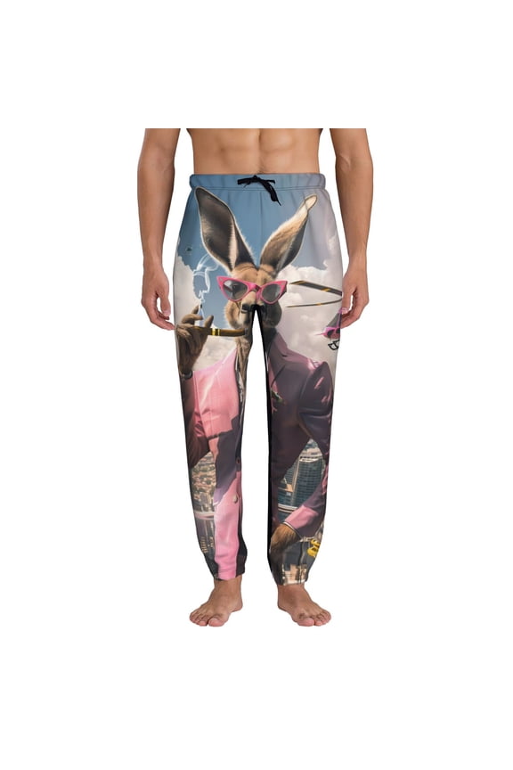Stylish Kangaroo In Suit Pattern Joggers,Sweatpants for Men with Pockets-Large