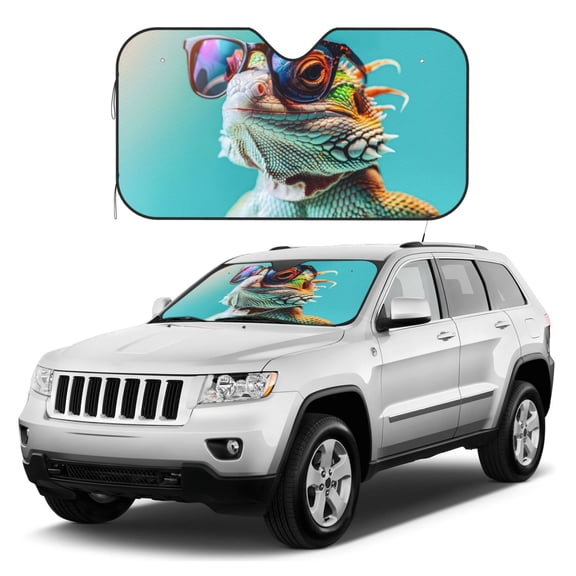 Kdxio Stylish Sunglasses Iguana Print Windshield Sun Shade, Foldable Sun Blocker for Car,Truck,SUV Automotive Interior Sun Protection,Reflective Shade for Front Windshield(Small)