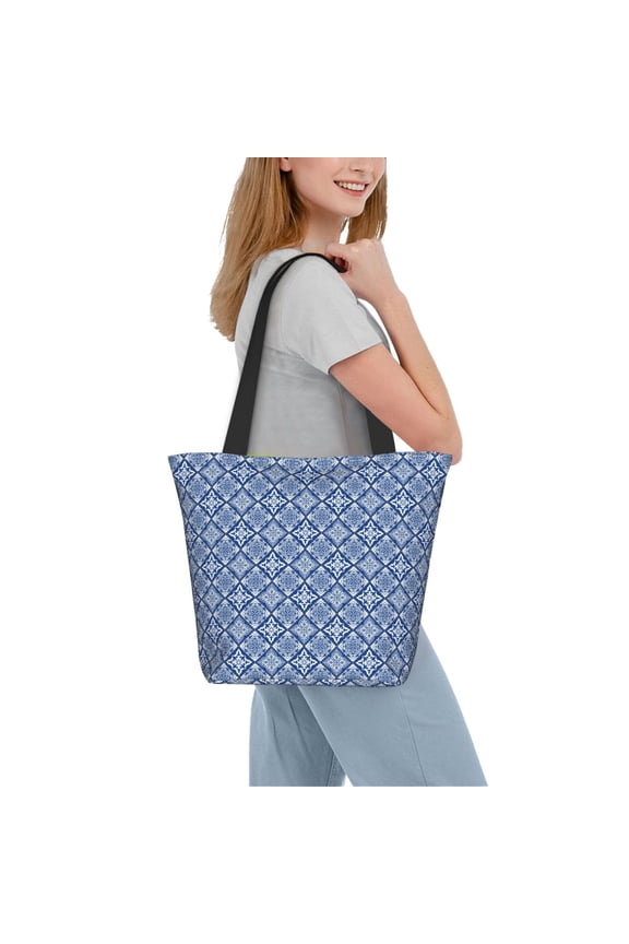 Stylized Flowers Vintage Boho Women Reusable Grocery Bags Foldable Ripstop,Reusable Shopping Bags for Shopping,Gym,Gift