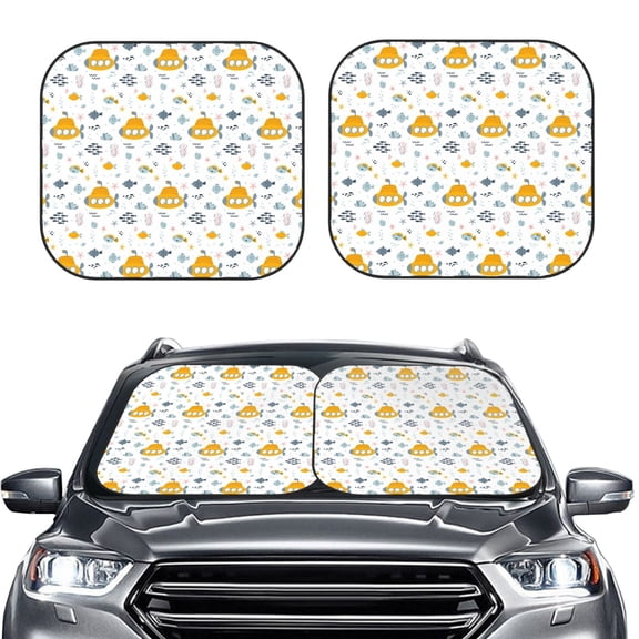 Kdxio Submarine Ship Print 2-Piece Sun Shade Front Windshield - Foldable Car Front Window Sunshades for Most Sedans SUV Truck