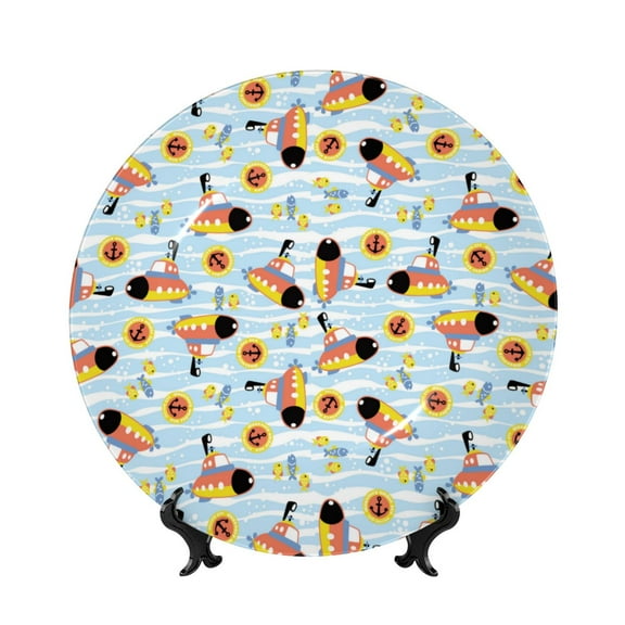 Kdxio Submarine With Fishes Undersea Bone China Decorative Plate Ceramic Decorative Plate for Home Office Wall Stand Decorative Plates for Home Bedroom-10in