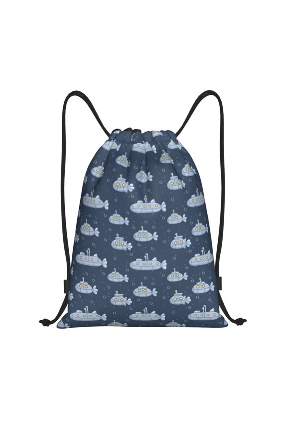 Submarine With Periscope Print Drawstring Backpack Bag,Waterproof Draw String Back Sack, Gym Drawstring Bags Swim Bag For Unisex