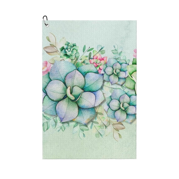 Kdxio Succulent Pattern Golf Towel (24" X 16") with Carabiner Clip - The Convenient Golf Cleaning Towel
