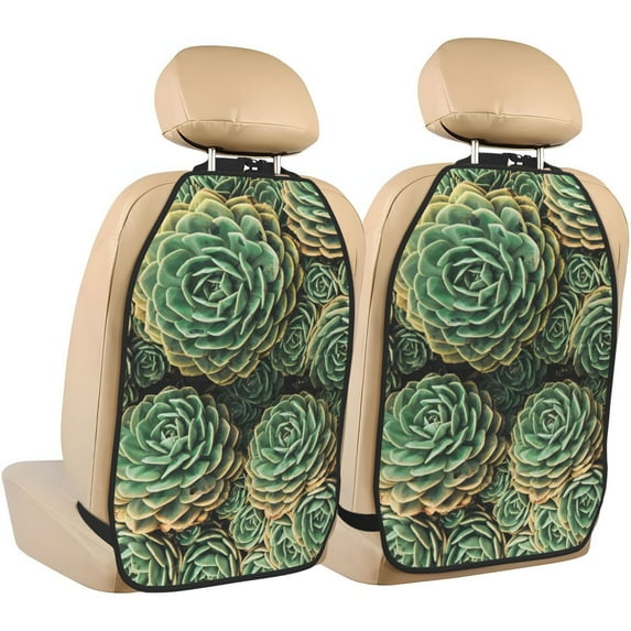 Kdxio Succulents Print 2 Pack Car Kick Mat Seat Cover Back Protector Mat with Pockets for Organizer Backseat Protector and Storage Anti Kick Pad for Vehicles