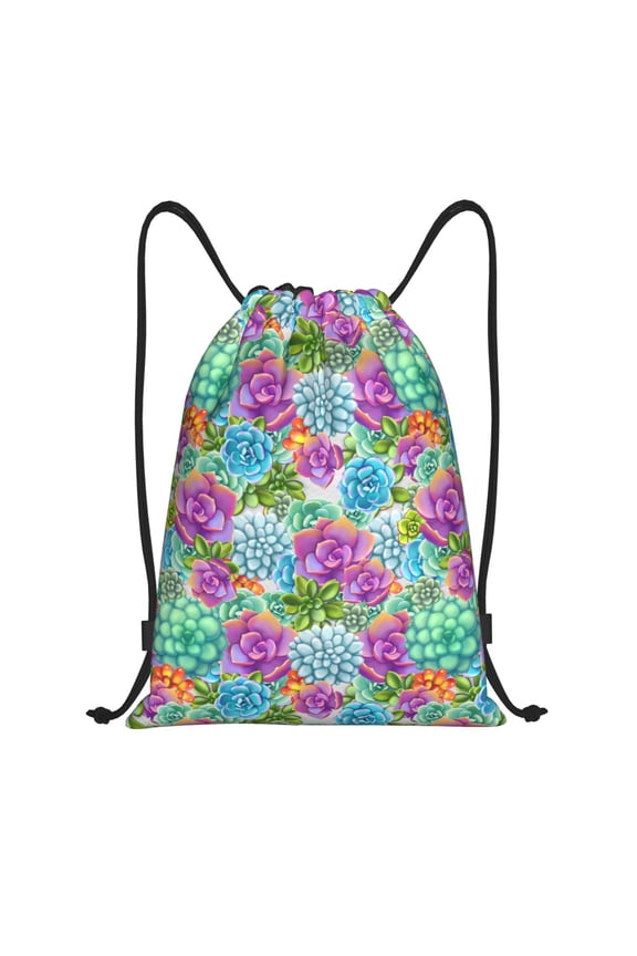 Succulents Print Drawstring Backpack Bag,Waterproof Draw String Back Sack, Gym Drawstring Bags Swim Bag For Unisex