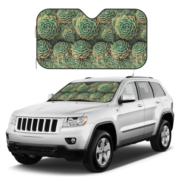 Kdxio Succulents Print Windshield Sun Shade, Foldable Sun Blocker for Car,Truck,SUV Automotive Interior Sun Protection,Reflective Shade for Front Windshield(Small)