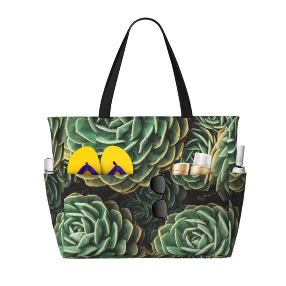 Kdxio Succulents for Beach Bag for Women Large Beach Tote Bag Waterproof Sandproof Swim Bag with Zipper Pockets Beach Vacation Travel