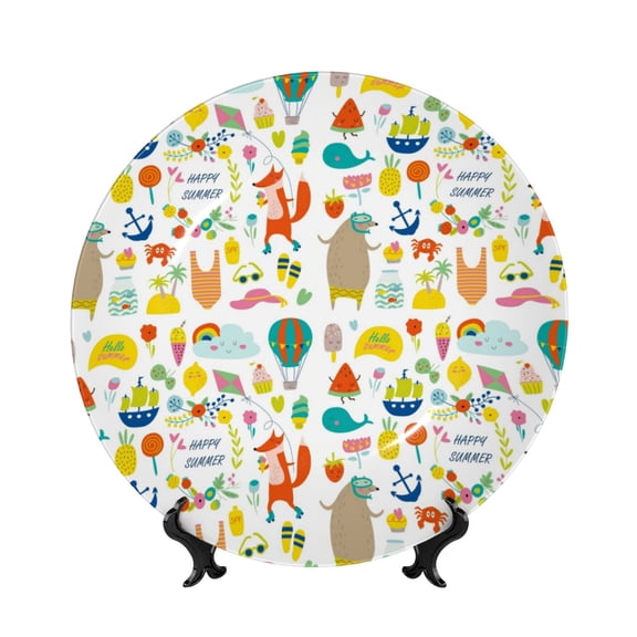 Kdxio Summer Animal Bone China Decorative Plate Ceramic Decorative Plate for Home Office Wall Stand Decorative Plates for Home Bedroom-10in