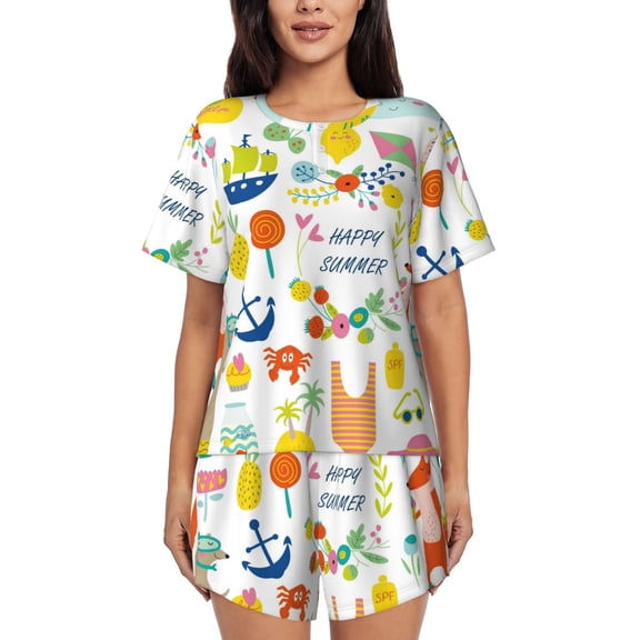 Kdxio Summer Animal Print Pajamas Sets for Women Short-Sleeved Pjs with Lounge Shorts Two Piece Sleepwear S-4XL