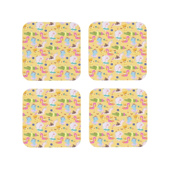 Kdxio Summer Animals Funny Coasters,4 Pcs Leather Coasters,Housewarming Gifts,Protect Furniture from Water Marks Scratch and Damage