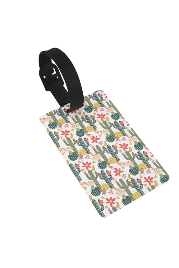 Summer Cactus With Blooming Luggage Tags Privacy Cover ID Label Suitcase Tags Identifiers For School Bags,Suitcases