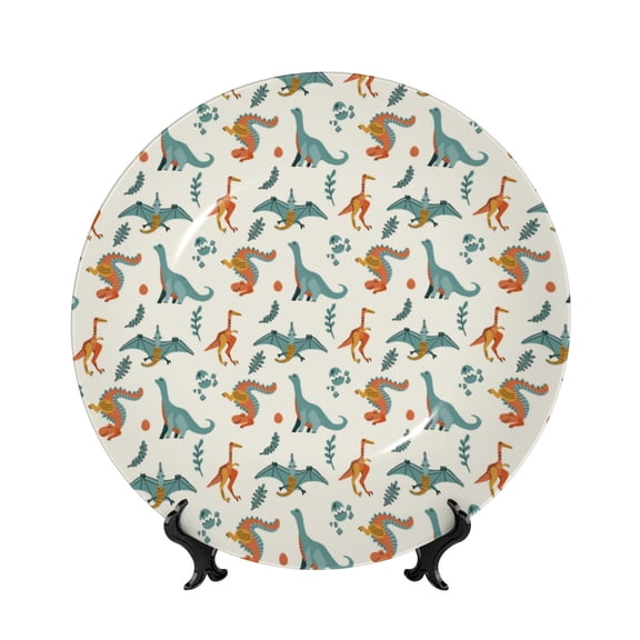 Kdxio Summer Dinosaur Bone China Decorative Plate Ceramic Decorative Plate for Home Office Wall Stand Decorative Plates for Home Bedroom-6in