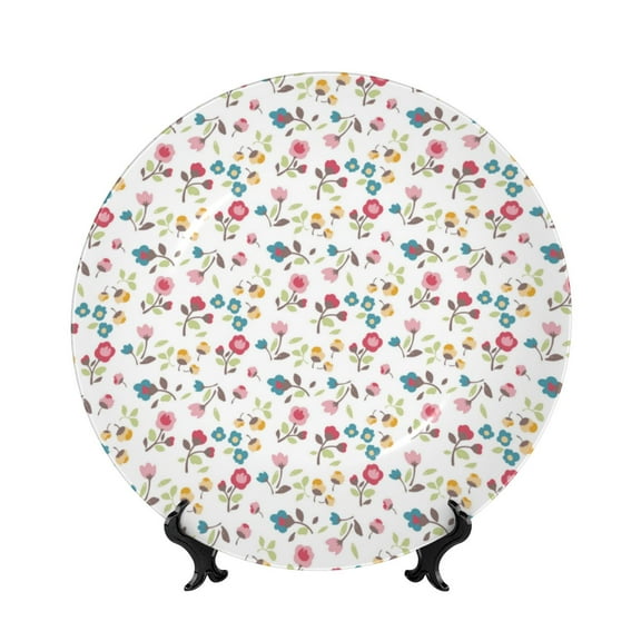 Kdxio Summer Floral Bone China Decorative Plate Ceramic Decorative Plate for Home Office Wall Stand Decorative Plates for Home Bedroom-7in