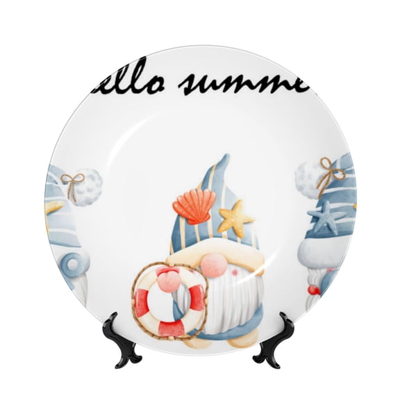 Kdxio Summer Gnome Bone China Decorative Plate Ceramic Decorative Plate for Home Office Wall Stand Decorative Plates for Home Bedroom-10in
