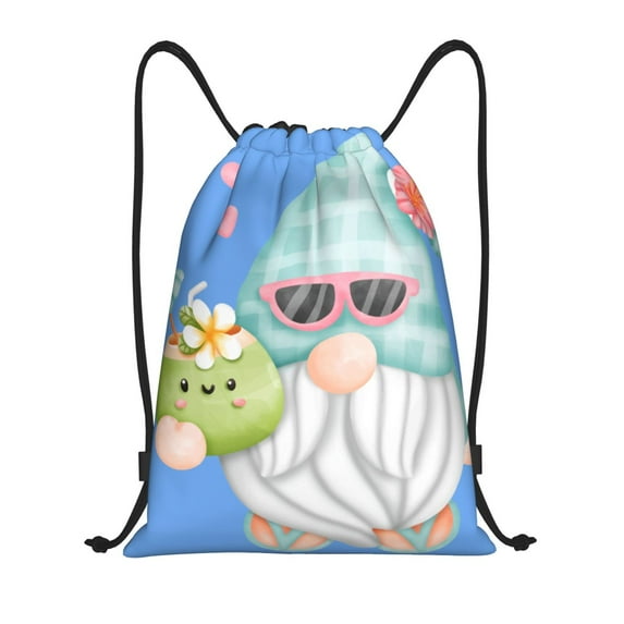 Kdxio Summer Gnome,Cute Gnome Print Drawstring Backpack Bag,Waterproof Draw String Back Sack, Gym Drawstring Bags Swim Bag For Unisex