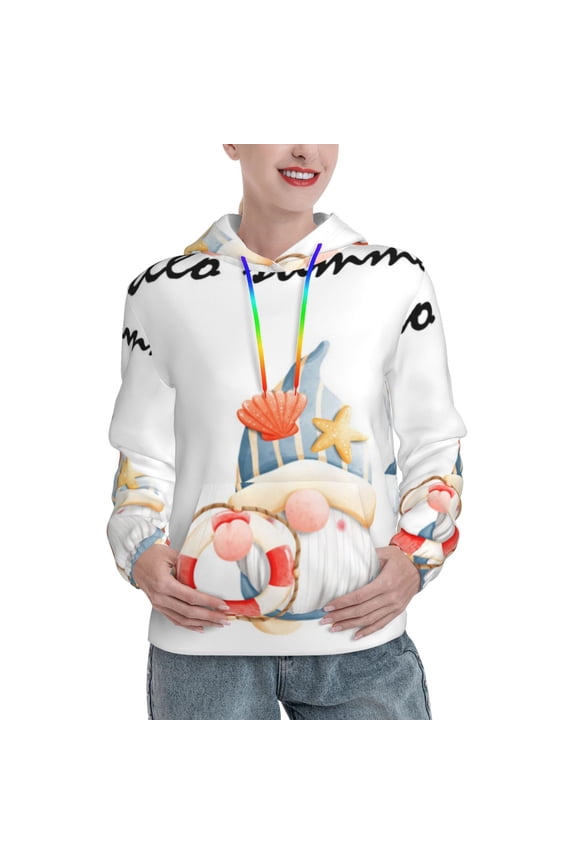 Summer Gnome Print Womens Oversized Hoodies Sweatshirts Hooded Pullover Tops Sweaters Casual-Small
