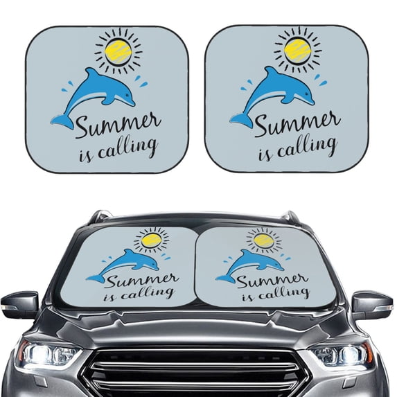 Kdxio Summer Is Calling Print 2-Piece Sun Shade Front Windshield - Foldable Car Front Window Sunshades For Most Sedans Suv Truck