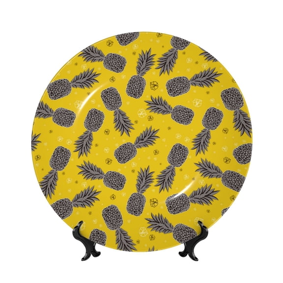 Kdxio Summer Pineapple Bone China Decorative Plate Ceramic Decorative Plate for Home Office Wall Stand Decorative Plates for Home Bedroom-7in