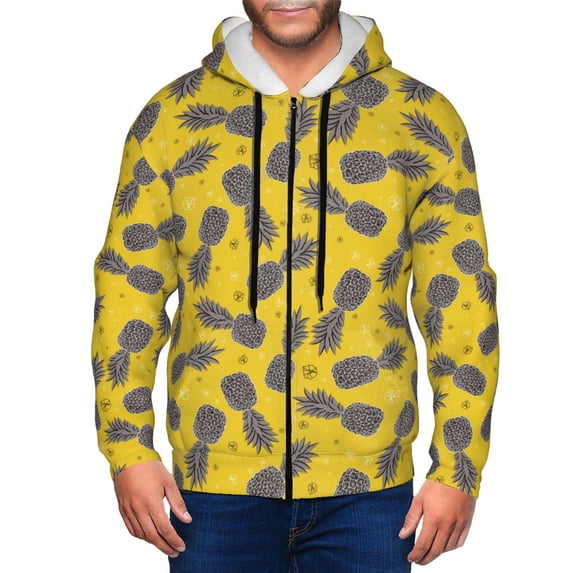 Kdxio Summer Pineapple Print Men Hoodies Casual Hoodies for Men with Zip Pockets Full Zip Long Sleeve Sweatshirt Sports Hooded Jacket-Small