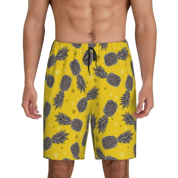 Kdxio Summer Pineapple Print Mens Sleep Shorts Bottoms Soft Comfy Pajama Wear Pants with Drawstring Pockets