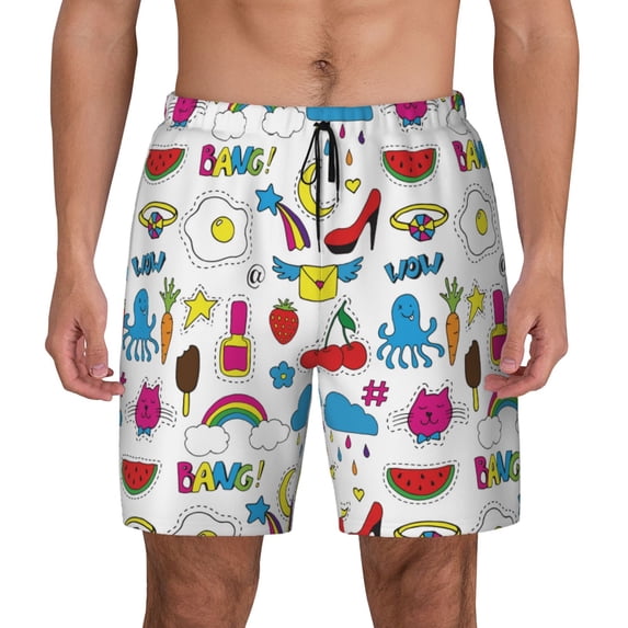 Kdxio Summer Print Men's Swim Trunks with Compression Liner 7 Inch Inseam Quick Dry Swim Shorts