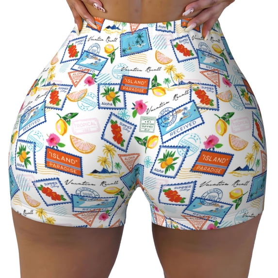 Kdxio Summer Stamp Print Workout Shorts for Women Seamless Soft Smooth Gym Yoga Scrunch Active Shorts