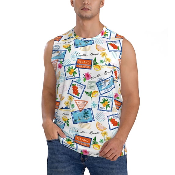 Kdxio Summer Stamp for Men's Muscle T-shirt,Sleeveless for Workout Running Athletic Gym Lounge Casual