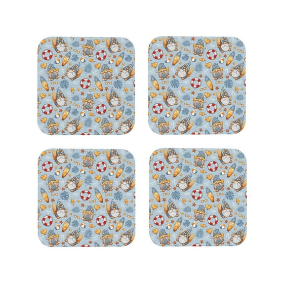 Kdxio Summer Time With Gnome Funny Coasters,4 Pcs Leather Coasters,Housewarming Gifts,Protect Furniture From Water Marks Scratch And Damage