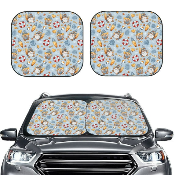 Kdxio Summer Time With Gnome Print 2-Piece Sun Shade Front Windshield - Foldable Car Front Window Sunshades For Most Sedans Suv Truck