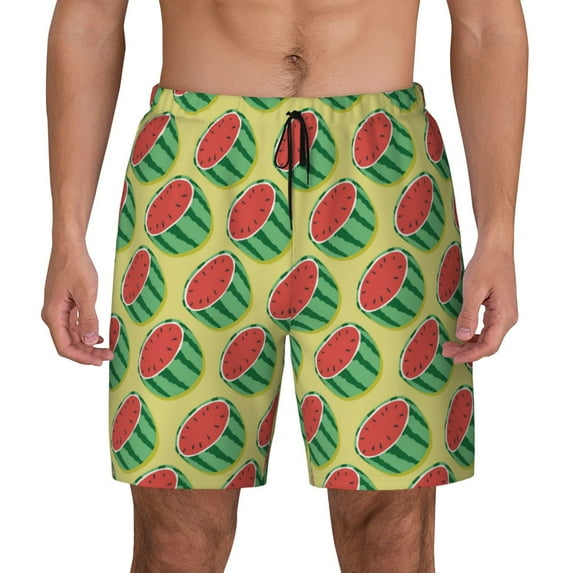 Kdxio Summer Watermelon Print Men's Swim Trunks with Compression Liner 7 Inch Inseam Quick Dry Swim Shorts