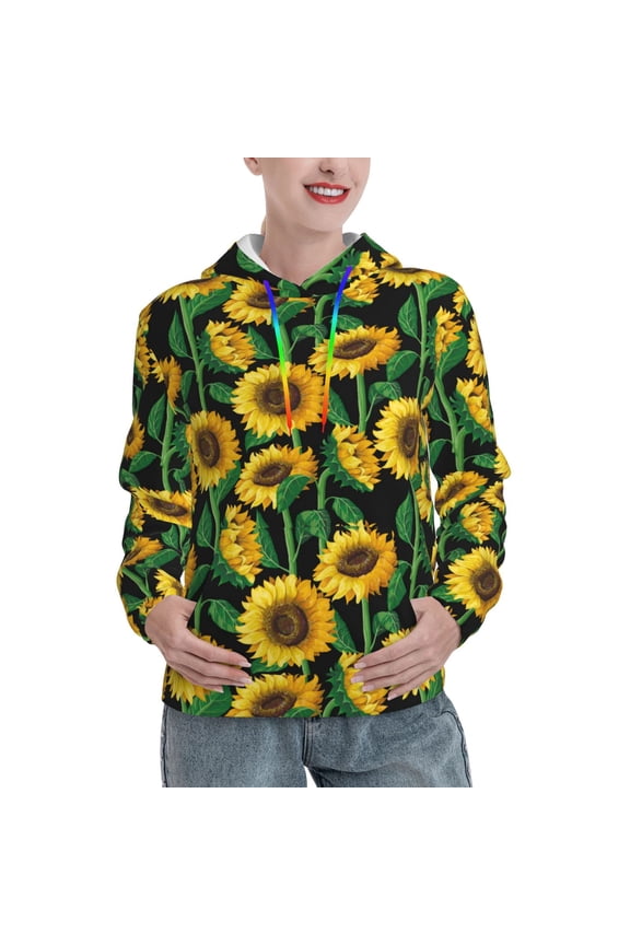 Sunflower 1 Print Womens Oversized Hoodies Sweatshirts Hooded Pullover Tops Sweaters Casual-Medium
