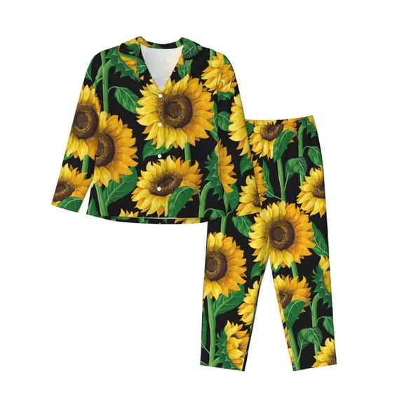 Kdxio Sunflower 1 Women's Pajama Sets Long Sleeve Button Down Sleepwear Nightwear Soft Pjs Lounge Sets-Small