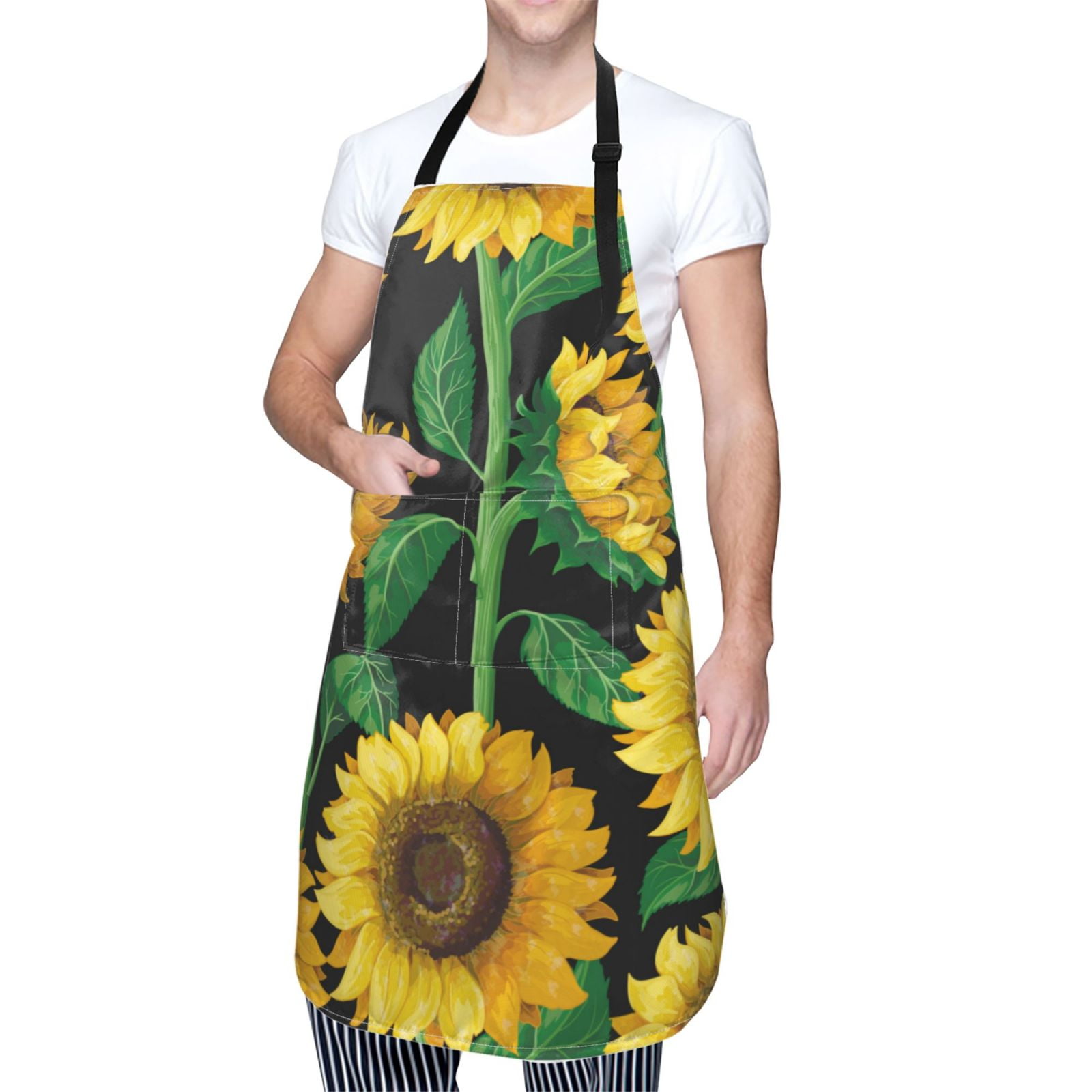 Kdxio Sunflower Apron with Pockets Adjustable Kitchen Aprons for Men Women Waterproof Aprons for Cooking,Drawing,Crafting, Baking Household Cleaning