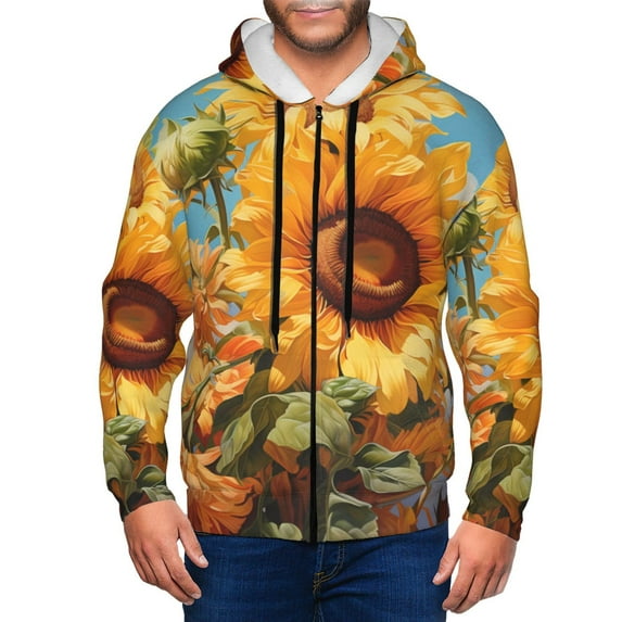 Kdxio Sunflower Blue Sky Print Men Hoodies Casual Hoodies for Men with Zip Pockets Full Zip Long Sleeve Sweatshirt Sports Hooded Jacket-X-Large