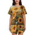 thumbnail image 1 of Kdxio Sunflower Field Art Print Pajamas Sets for Women Short-Sleeved Pjs with Lounge Shorts Two Piece Sleepwear S-4XL, 1 of 5